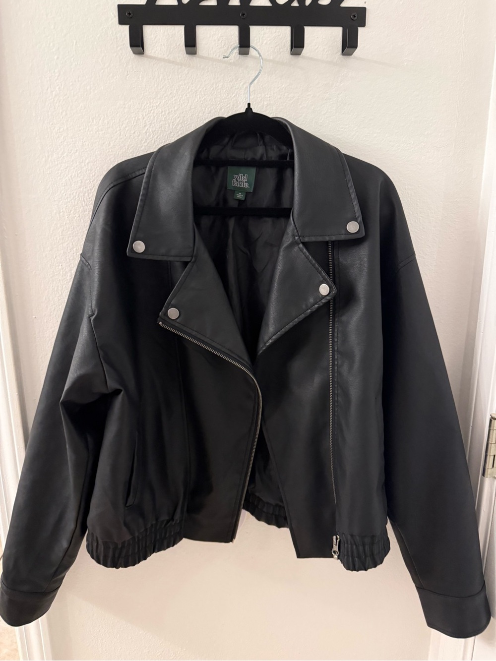 Zara Black Faux Leather Biker Jacket with Snap Lapels